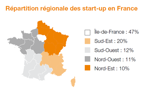 Etude Robert Walters | Répartition régionale des start-up en France